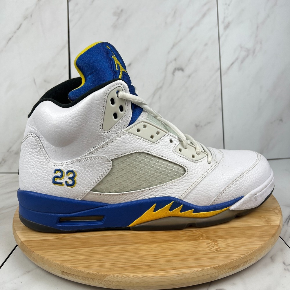 2013 Nike Air Jordan 5 Retro Laney Mens Size 12.5 White Blue Sneakers 136027-189